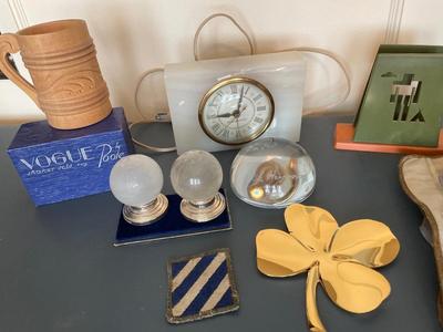 Marble clock, Vogue salt and pepper, shakers and miscellaneous de