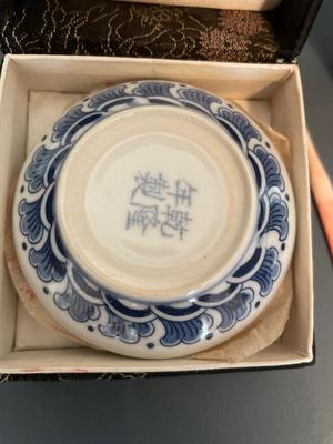Marble Asian stamps, trinket box, wood sculpture & metal bear sculpture