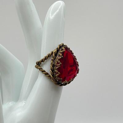 LOT 581J: RED Collection: Vintage Murano Wedding Cake & Faceted Glass Bead Necklace, Red Hinged Bangle Bracelet w/ Safety Chain &...