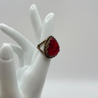 LOT 581J: RED Collection: Vintage Murano Wedding Cake & Faceted Glass Bead Necklace, Red Hinged Bangle Bracelet w/ Safety Chain &...