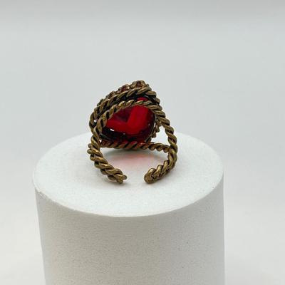 LOT 581J: RED Collection: Vintage Murano Wedding Cake & Faceted Glass Bead Necklace, Red Hinged Bangle Bracelet w/ Safety Chain &...