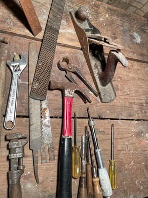 Vintage tools and apple box