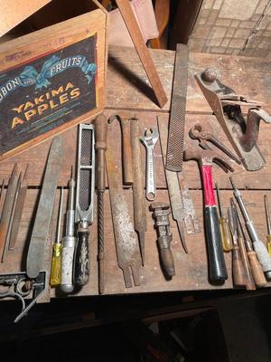 Vintage tools and apple box
