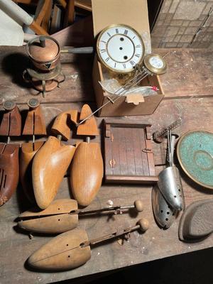 Clock parts, shoe forms, and miscellaneous
