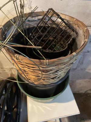 Plant stands, pots, bucket