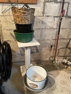 Plant stands, pots, bucket