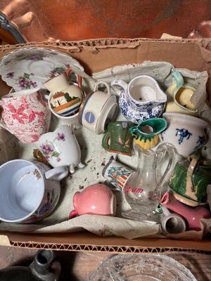 Variety of glass & China with enamel pan