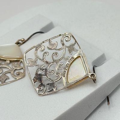 LOT 1J: Sterling Silver (925) Collection 15" Necklace w/Pendant, Mother of Pearl Earrings, Heart & Flower Bracelet