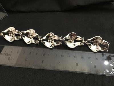 Rhinestone Cluster Flower Silver Leaf Locking Bracelet. Gorgeous