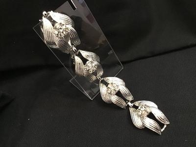 Rhinestone Cluster Flower Silver Leaf Locking Bracelet. Gorgeous