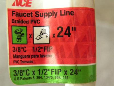 lot of 2 pieces, faucet supply lines, 24”, 3/8”C, 1/2”FIP
