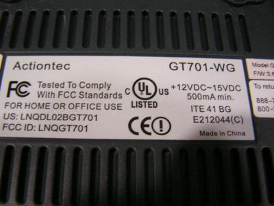 Actiontec DSL modem with Wireless gateway (Wi-Fi).