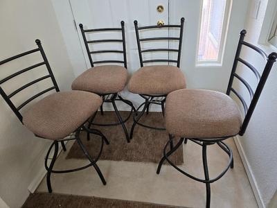 Set of 4 Swivel Bar Stools – Metal Frame with Upholstered Seats