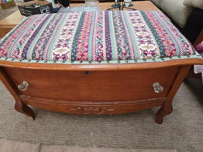 Vintage Upholstered drawer Trunk with Glass Pulls - Repurposed Dresser Base