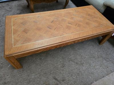 Vintage Oak Coffee Table with Inlaid Parquet Top