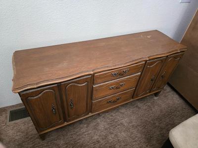 Vintage French Provincial Buffet / Dresser – Ornate Hardware & Serpentine Front