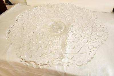 Lot #35 Large LE Smith Mid Century Glass Platter - 23" across - original Box