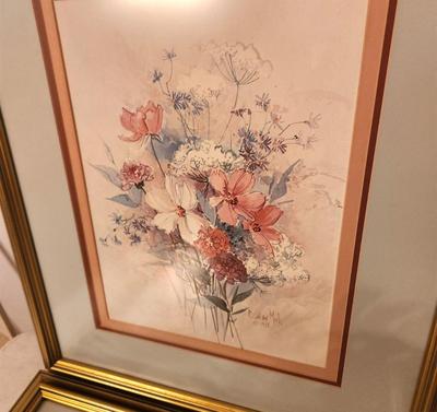 Lot #38 Pair of Vintage Brenda Mock Floral Prints in frames