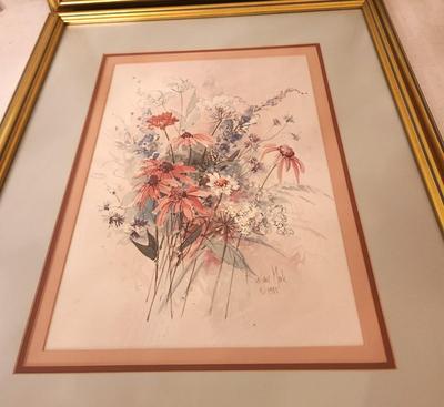 Lot #38 Pair of Vintage Brenda Mock Floral Prints in frames