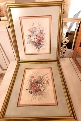 Lot #38 Pair of Vintage Brenda Mock Floral Prints in frames