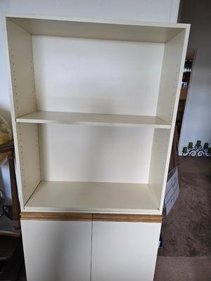 Tall Cream Laminate Bookshelf with Storage Cabinet Base