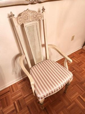 Lot #44 1970's French Provincial (Farmhouse) style Dining Room Table = 6 Chairs - one Leaf