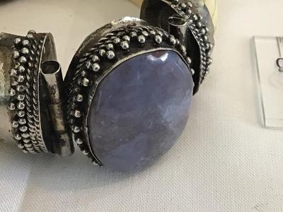 Vintage Purple Agare Ox Bone Brass Chunky Bracelet Cuff