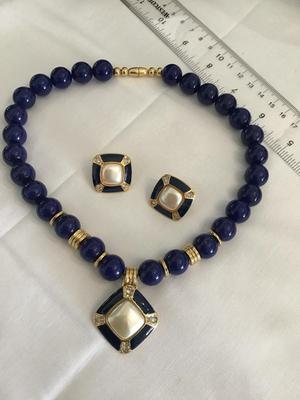 Excellent Condition Square Enamel Faux Pearl Set. Avon Vintage