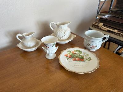 WEDGEWOOD BONE CHINA VASE, 2 WASH BOWLS WITH PITCHERS AND MORE