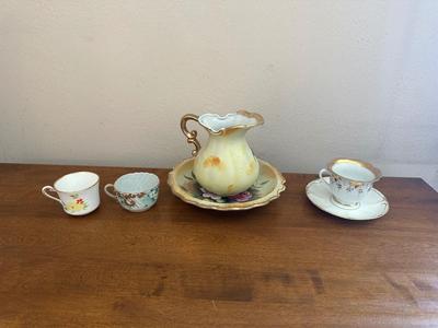 HAND PAINTED BONE CHINA WASH BOWL AND PITCHER
