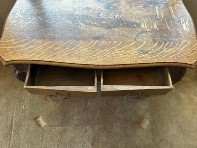 ANTIQUE CARVED 2 TIER FOYER TABLE WITH 2 DRAWERS