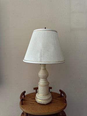 3 TIER STAND WITH DRAWER AND A REVERSE HOBNAIL GLASS LAMP