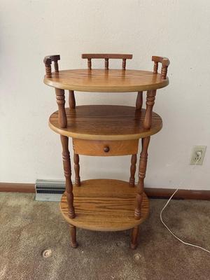 3 TIER STAND WITH DRAWER AND A REVERSE HOBNAIL GLASS LAMP