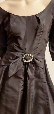 Vtg 50s Adele Simpson Demi Couture flare Shantung dress CrystalnBuckle