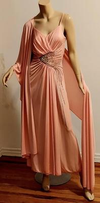 Exquisite 70s Jack Bryan Ballet Pink Maxi dress w/ long Shawl