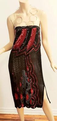 Vtg 80s Heavy Embellished strapless dress Necklace Neckline in Gold