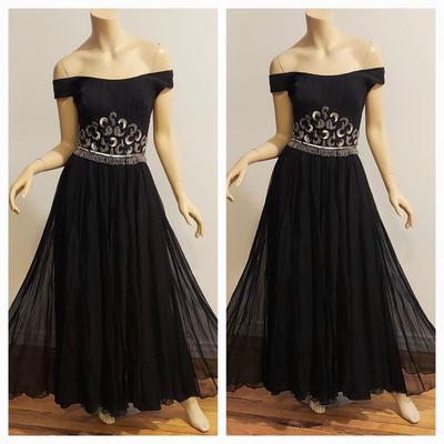 Vtg 1950s Silk Chiffon Embellished Cocktail dress