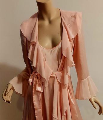 Vtg 80s Lucie Anne Ballet Pink Maxi coat and night gown