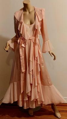 Vtg 80s Lucie Anne Ballet Pink Maxi coat and night gown