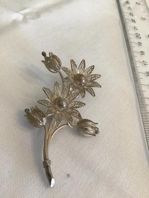 Vintage Sterling Silver Filagree Brooch