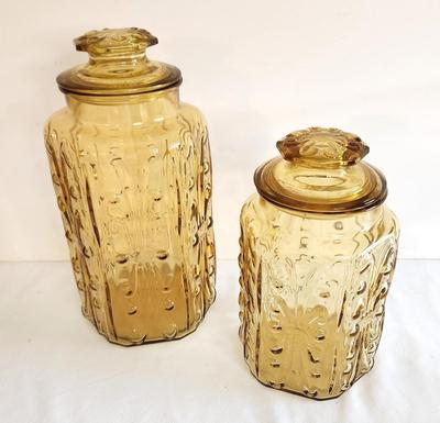 Lot #53 Lot of 2 MidCentury LE Smith Glass Canisters - Amber color