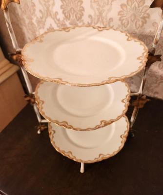 Lot #56 3 Tier Dessert Holder with Limoges Plates