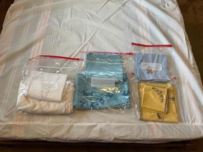 EMBROIDERED FULL FLAT SHEET WITH 2 PILLOWCASES, TABLE CLOTH WITH NAPKINS AND 4 NAPKINS