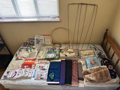 FABRIC, PANT STRETCHERS, IRON, SEWING PATTERNS AND MUCH MORE
