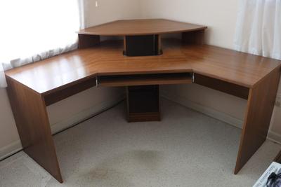 Corner Desk with Monitor Platform, Keyboard Shelf