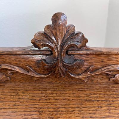 Solid Oak Secretary Desk with Ornate Details