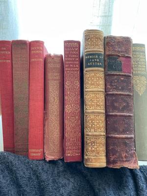 Two leather bound books and variety of vintage