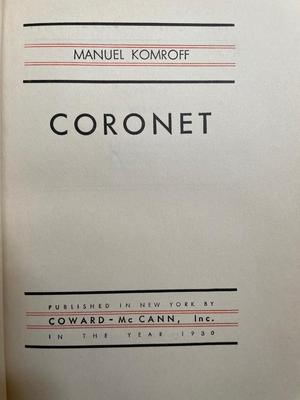 Signed by author, Manuel Komroff “Coronet”