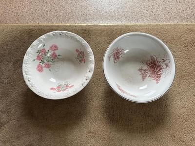 VINTAGE FLORAL BOWLS BY THE WHEELING POTTERY CO. AND KEYSTONE