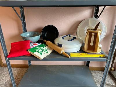 CANDY THERMOMETER, PLASTIC CONTAINERS, ROLLING PIN AND MORE